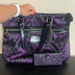 Coach Poppy Ocelot Leopard handbag + wallet